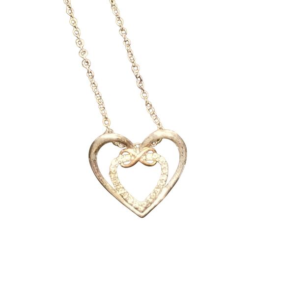 20" DOUBLE HEARTS & INFINITY GOLD NECKLACE IN GIFT BOX BRAND NEW! GREAT GIFT! - Picture 1 of 4